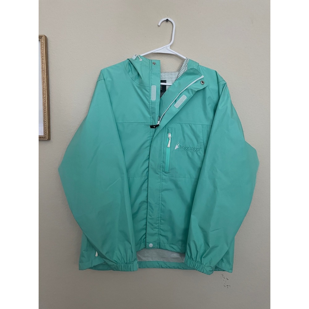 Frogg Toggs Rain Jacket Womens Large Mint Green Hooded Full Zip Waterproof Coat